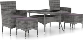 vidaXL Set Comedor Jard&iacute;n 5 Pzas Rat&aacute;n Sint&eacute;tico Vidrio Templado Gris Vidaxl