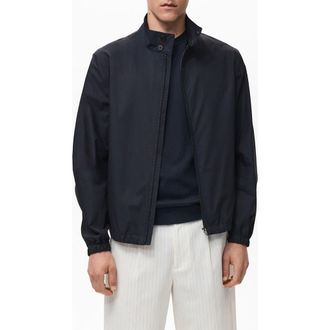 Mango Stand Collar Cotton Zip Jacket in Navy at Nordstrom Rack, Size Large
