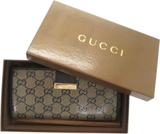 Gucci Gold Black Pvc Leather Long Wallet (Bi-Fold) (Pre-Owned)