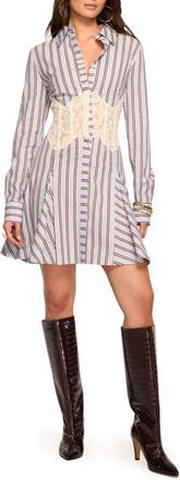 Ramy Brook Wren Lace Bodice Shirtdress in Blue Stripe at Nordstrom, Size 00