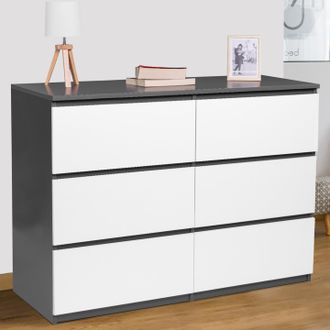 IDMarket Arc&oacute;n Tomi 6 Cajones 110 Cm Madera Blanco Y Gris