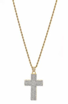 American Exchange Mens Two-Tone Stainless Steel Pav&eacute; Cubic Zirconia Cross Pendant Necklace in Gold/Silver at Nordstrom Rack