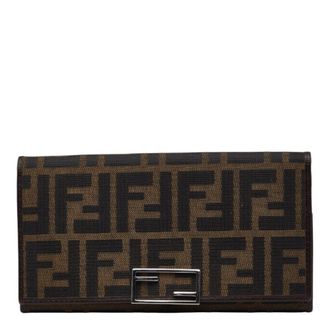 Fendi Zucca Brown Canvas Leather Long Wallet (Bi-Fold) (Pre-Owned)