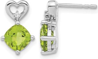 Diamond2Deal 14k White Gold Peridot and Diamond Heart Earrings