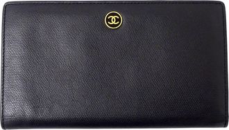 Chanel Black Leather Long Wallet (Bi-Fold) (Pre-Owned)