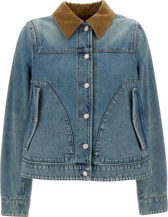 Alexander McQueen Denim Jas met Corduroy Kraag - Dames - Spijkerjassen - Blauw - M - Denim - Jassen