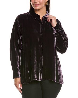 Eileen Fisher Eileen Fisher Plus Classic Collar Velvet Silk-Blend Shirt