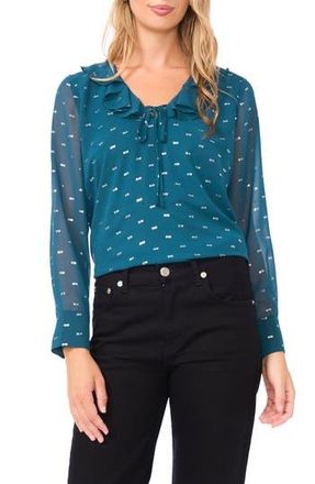 Vince Camuto Long Sleeve V-Neck Ruffle Top in Deep Teal at Nordstrom Rack, Size X-Small