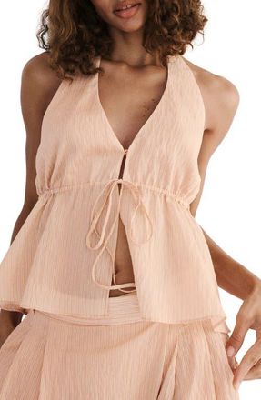 Mango Stripe Tie Front Halter Top in Orange at Nordstrom, Size Medium