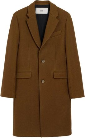Ami Boiled Wool Gabardine Coat Hazelnut