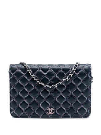 Chanel 2019 CC Quilted Lambskin Double Stitch Wallet On Chain crossbodytas - Blauw