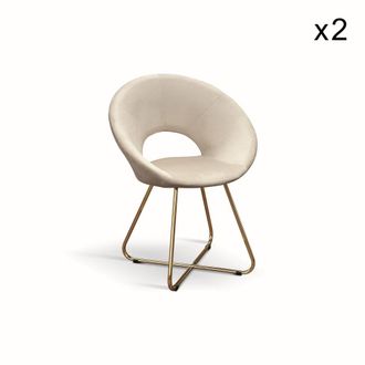 Konte Design Lote 2 sillones peque&ntilde;os efecto terciopelo beige, base de metal dorado