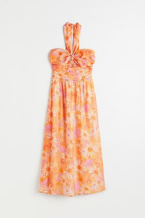 H&M Langes Neckholderkleid - Orange/Gebl&uuml;mt
