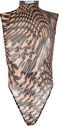 MUGLER star-print mesh bodysuit - women - Elastane/Cotton/Polyamide - 42 - Black