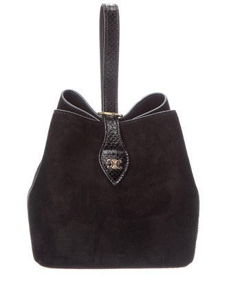 Celine Celine Amber Suede & Python-Embossed Leather Bucket Bag