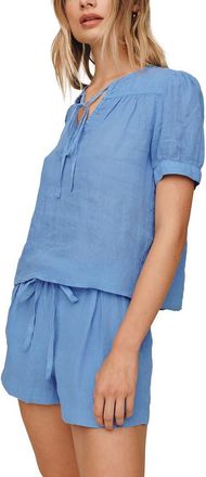 Bella Dahl Flowy Puff Sleeve Linen Top in Ocean Blue at Nordstrom, Size X-Large