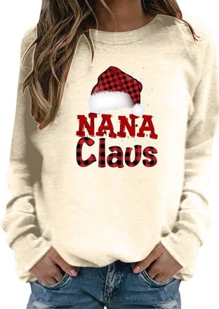 Generic Nana Claus Sweatshirt for Women Christmas Grandma Long Sleeve Shirts Christmas Mimi Grammy Nana Claus Pullover Tops Jumpers for Women uk