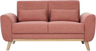 Miliboo Divano scandinavo a due posti in tessuto effetto velluto testurizzato terracotta e legno chiaro ektor