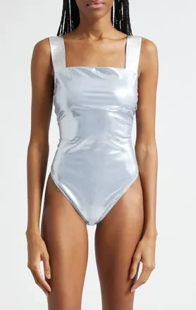 Versace Metallic One-Piece Swimsuit in Silver at Nordstrom, Size 3