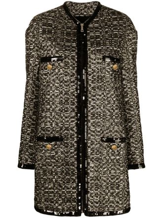 Giambattista Valli metallic-thread tweed midi coat - Black
