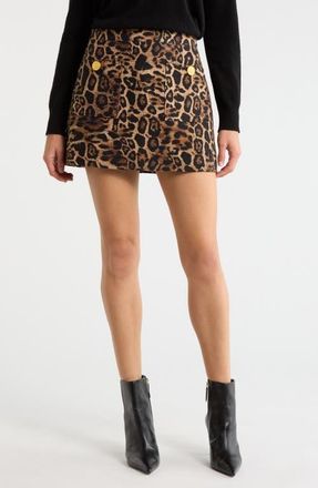 L'agence Cyra Leopard Print Cotton Miniskirt in Brown Multi Patch Leopard at Nordstrom, Size 16