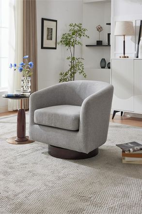Living and Home Linen Swivel Accent Chair Armchair in Light Grey