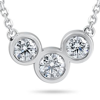 Pompeii3 1 3/4ct Diamond 3 Stone Bezel Pendant 14k White Gold 18 Lobster Clasp Lab Grown