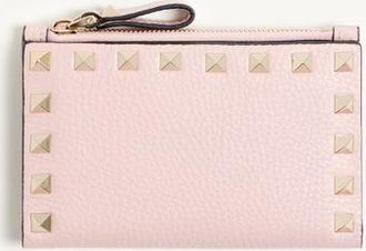Valentino Garavani Portacarte Con Zip Rockstud In Vitello Granato Donna ROSA UNI