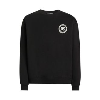 Dolce & Gabbana Sweatshirts, male, Black, M, Logo Patch Crew Neck Sweatshirt