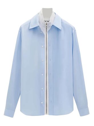 Loewe zip-front hybrid shirt - men - Cotton - 39 - Blue