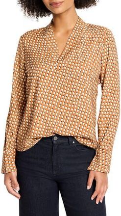 Nic+Zoe Shadow Dot Long Sleeve Top in Neutral Multi at Nordstrom Rack, Size Large