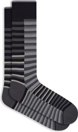 Bugatchi Broken Stripe Mercerized Cotton Blend Dress Socks in Black at Nordstrom