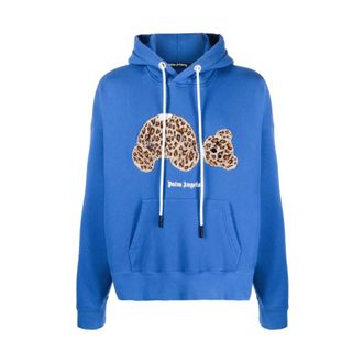 Palm Angels Hoodies, male, Blue, Size: XL Leopard Bear Hoodie with Leopard Print