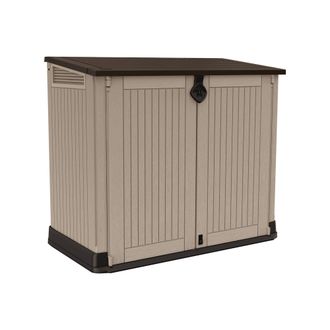 Dmora Dmora - Armario Exterior Briantino, Mueble Para Exteriores, Mueble De Jard&iacute;n Multiusos, Contenedor Para Balc&oacute;n O Garaje, 132x72 H114 Cm, Beige