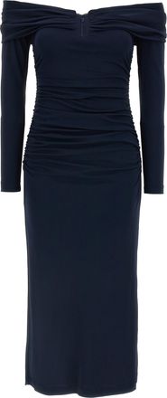 Carolina Herrera Blue Marabou Midi Womens Dress