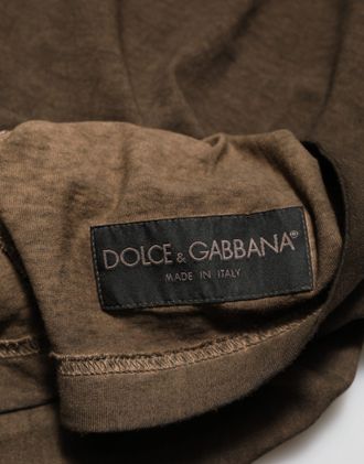 Dolce & Gabbana Dark Brown Cotton Tattered Logo Men Mens T-shirt