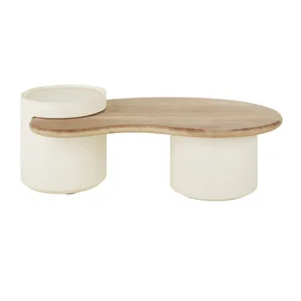 Maisons du monde Mesa de centro blanca con tapa de madera de mango L125 cm