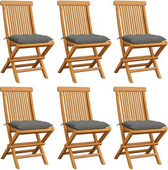 vidaXL Vidaxl - Sillas De Jard&iacute;n 6 Uds Madera Maciza De Teca Con Cojines Grises