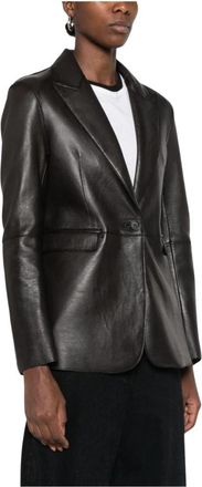 P.A.R.O.S.H. Maciock Single-Breasted Blazer - Dames - Leren en Su&egrave;de Jassen - Bruin - XS - Leer - Jassen
