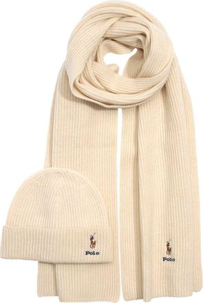 Polo Ralph Lauren Pony Merino Wool Hat & Scarf Set in Andover Cream at Nordstrom