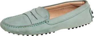 Tod's Tods Grey Nubuck Leather Penny Slip On Loafers