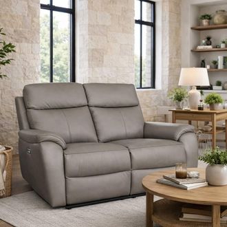Aspire Home Accents Kingsmere 2 Seater Power Recliner Sofa in Real Leather in Grey