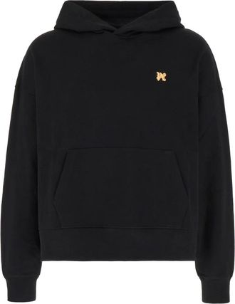 Palm Angels Logo Plaque Hoodie - Heren - Hoodies - Zwart - M - Katoen - Hoodies & sweatvesten