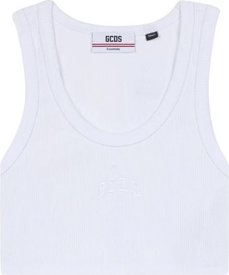 GCDS Logo-geborduurd Cropped Top - Dames - Tops zonder mouwen - Wit - 2XS - Katoen - Tops