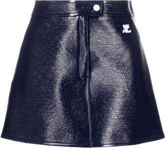 Courr&egrave;ges logo-patch cotton skirt - women - Cotton/Polyurethane/Spandex/Elastane/Cupro - 34 - Blue