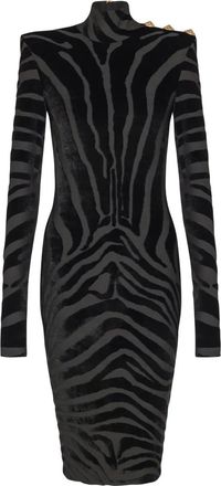 Balmain Midi-jurk met zebraprint - Zwart