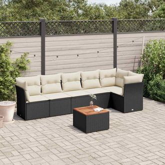 vidaXL Set De Comedor De Jard&iacute;n 7 Pzas Y Cojines Rat&aacute;n Sint&eacute;tico Negro Vidaxl