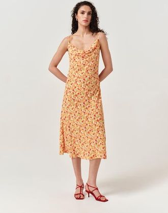 Ghost London Stacy Cowl Neck Crepe Midi Dress in Orange Tulip at Nordstrom, Size 14