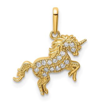 Diamond2Deal 14k Yellow Gold Rearing Unicorn CZ Pendant
