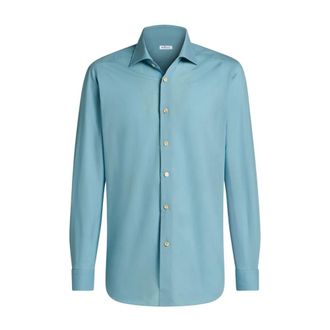 Kiton Katoenen Overhemd - Heren - Zakelijke Overhemden - Blauw - 2XL - Katoen - Overhemden